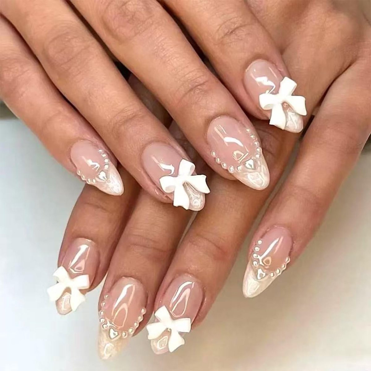 Tupenofif Press-on nagels, kunstnagels voor meisjes & kinderen, korte amandelvormige ballerina, witte French tip met - ShopVlot