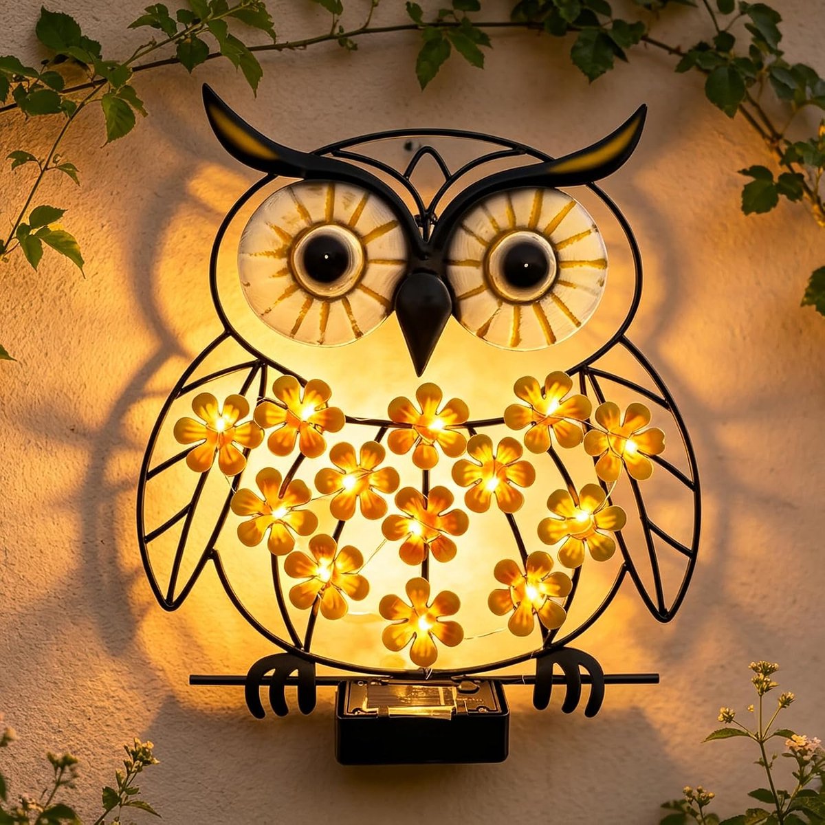 KZQ Buitenlamp op zonne-energie - Solarverlichting - Tuinverlichting - Buitenverlichting - Metaal - Wandmontage - IP65-beschermingsklasse - Diervorm - LED-wanddecoratie - Geschikt voor balkons, schuttingen, tuinen en binnenplaatsen - Zwart