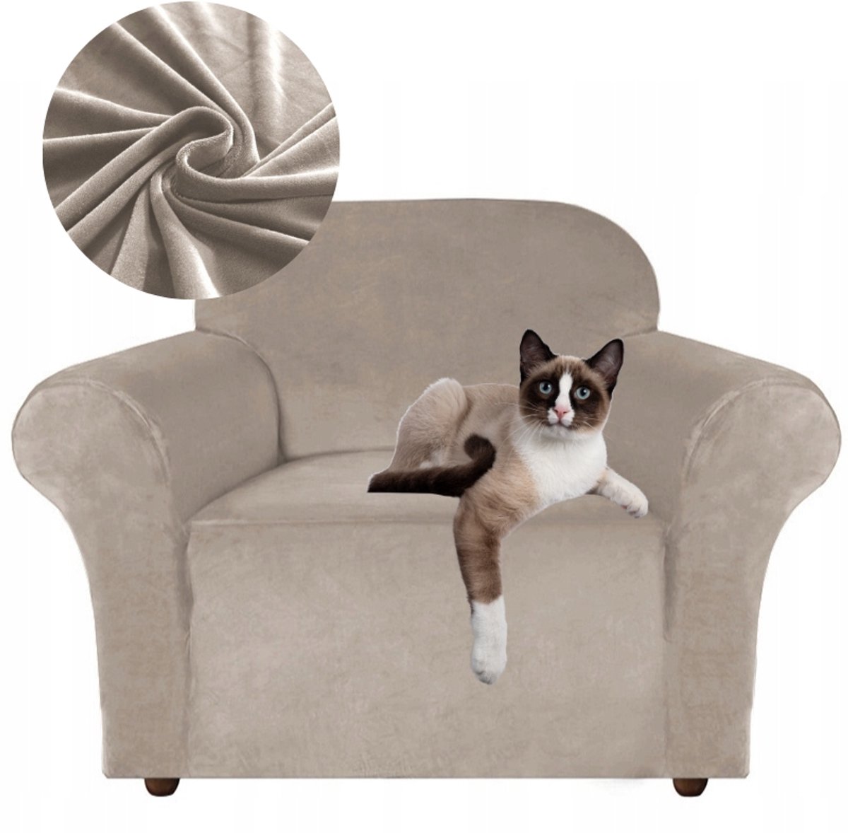 Elastiek Velours Stoelhoes 90-140cm Beige Cappuccino