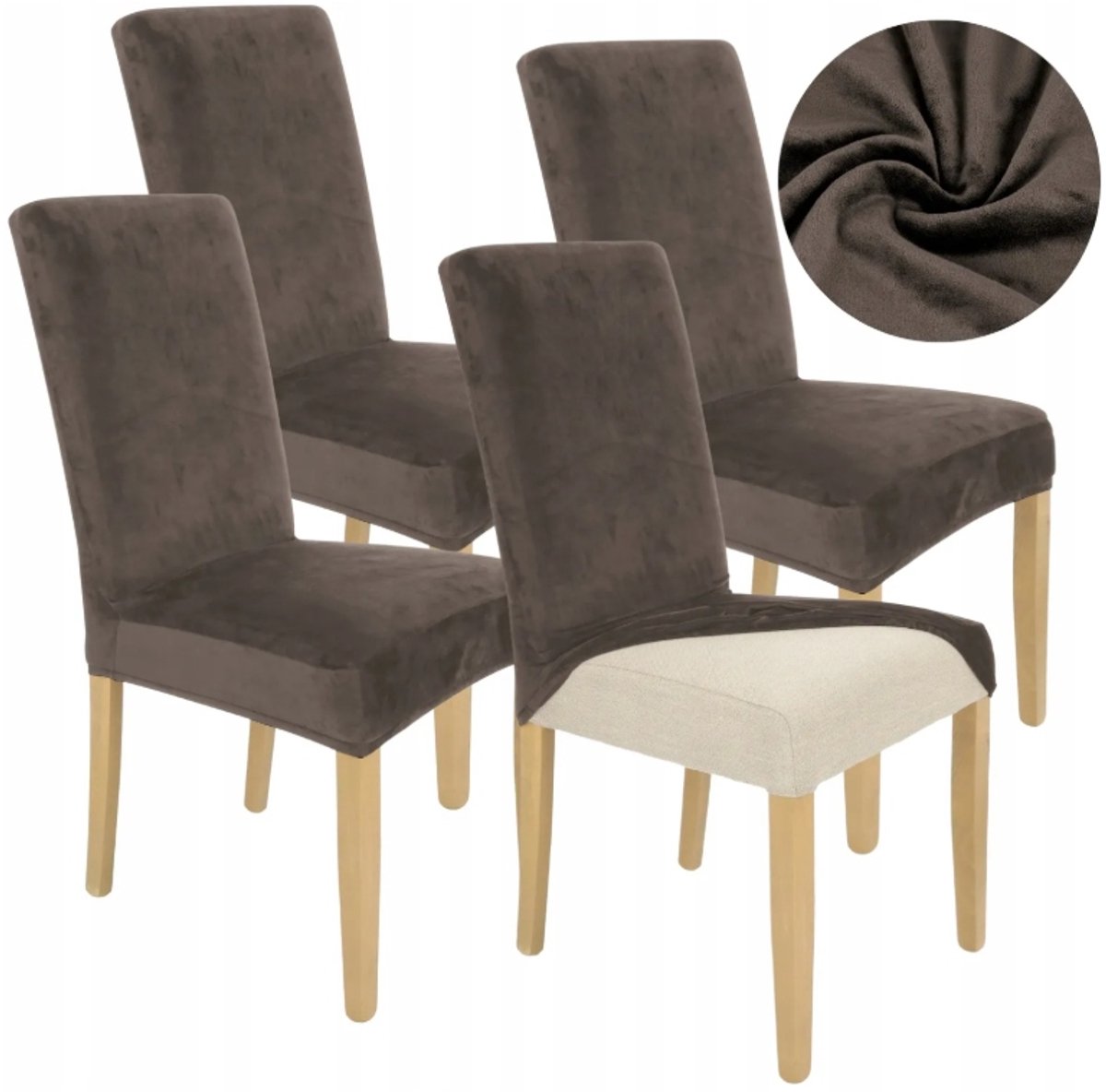 4x Stoelhoes Kakaobruin - Dikke Elastische Velours Beschermhoes