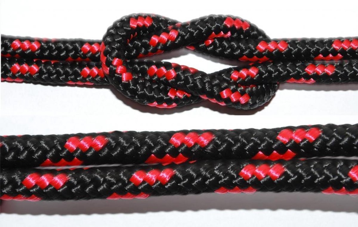 Gevlochten Polypropyleen Touw 8mm Zwart-Rood - Per Meter