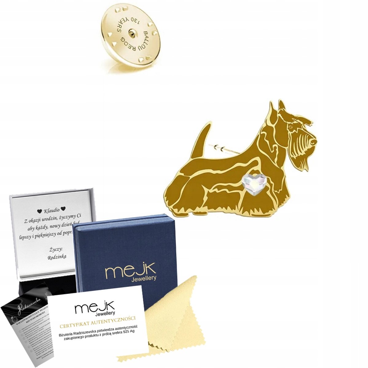 Gouden Broche Schotse Terriër 925 Zilver met Kristal - Cadeau