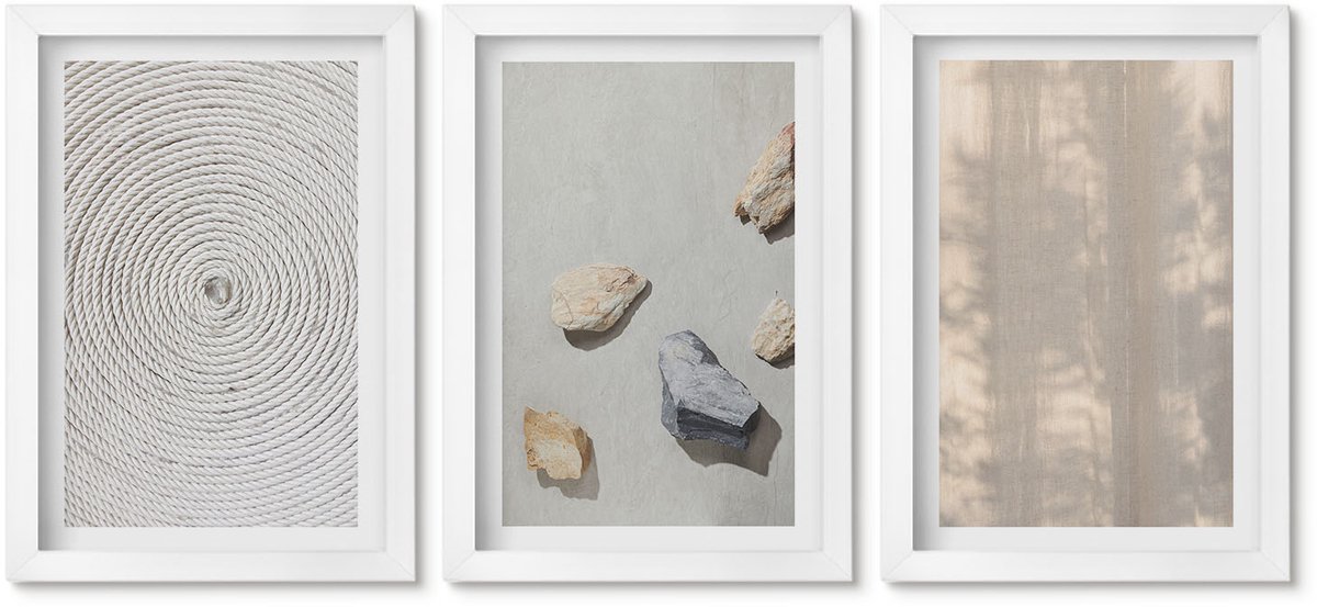 Wallfluent 3-Delige Schilderij Set - Boho-Texturen, Natuurlijke Structuren - 20 x 30 - Wanddecoratie - Moderne Interieurdecoratie - Stijlvolle Muurdecoratie