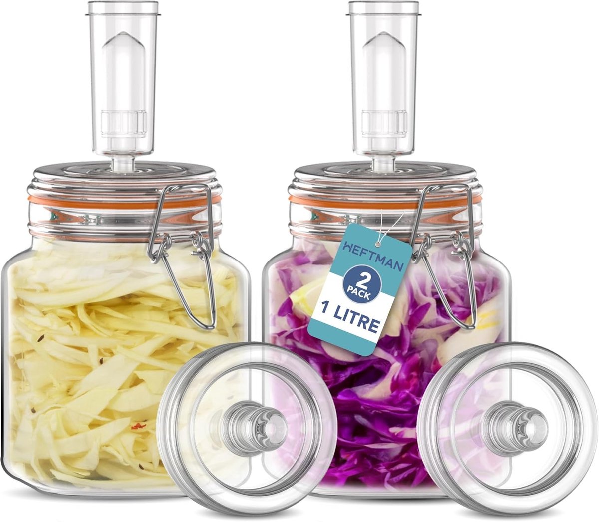 Fermentatiepot - Transparant Glas - 1 Liter - Inclusief Siliconen Deksel en Gistgewicht - Voor Thuis Fermenteren