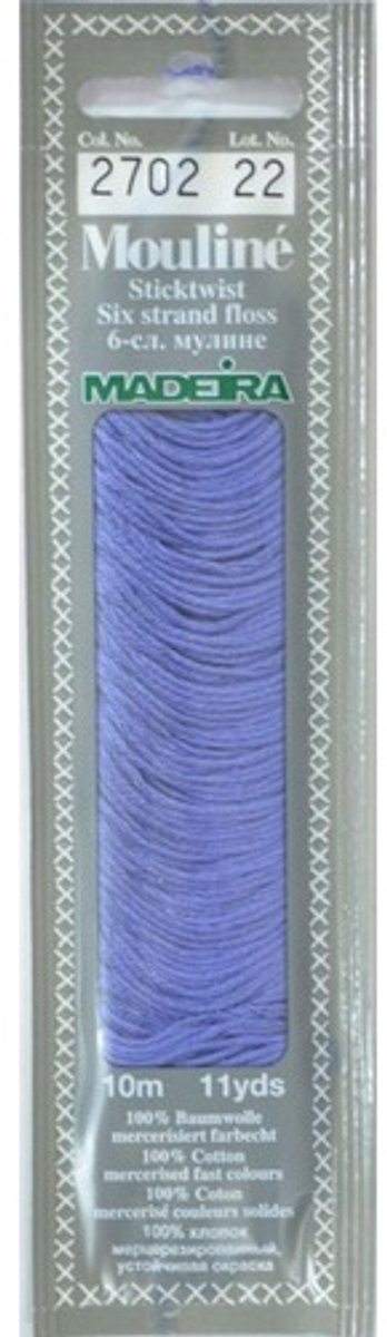 Borduurgaren Madeira Mouline 10 meter 6 draads splijtgaren - blauw (2702)