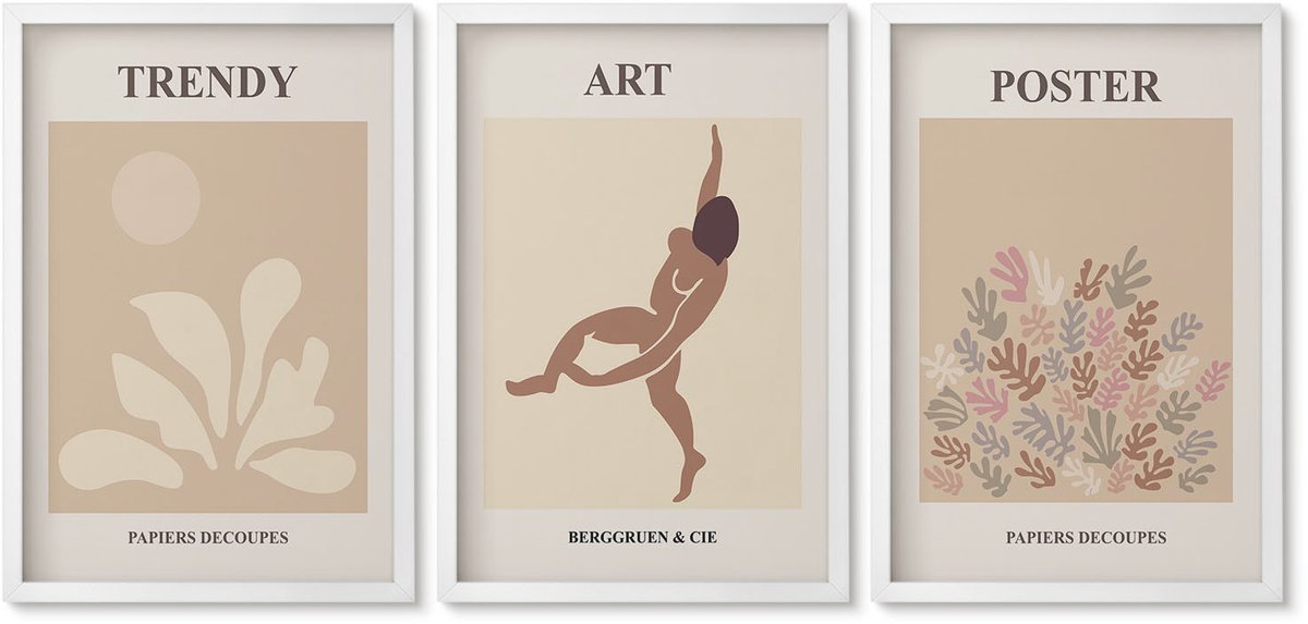 Wallfluent 3-Delige Schilderij Set - Abstracte Vormen En Figuren Van Henri Matisse - 40 x 60 - Wanddecoratie - Woonkamer Decoratie - Interieur Decoratie