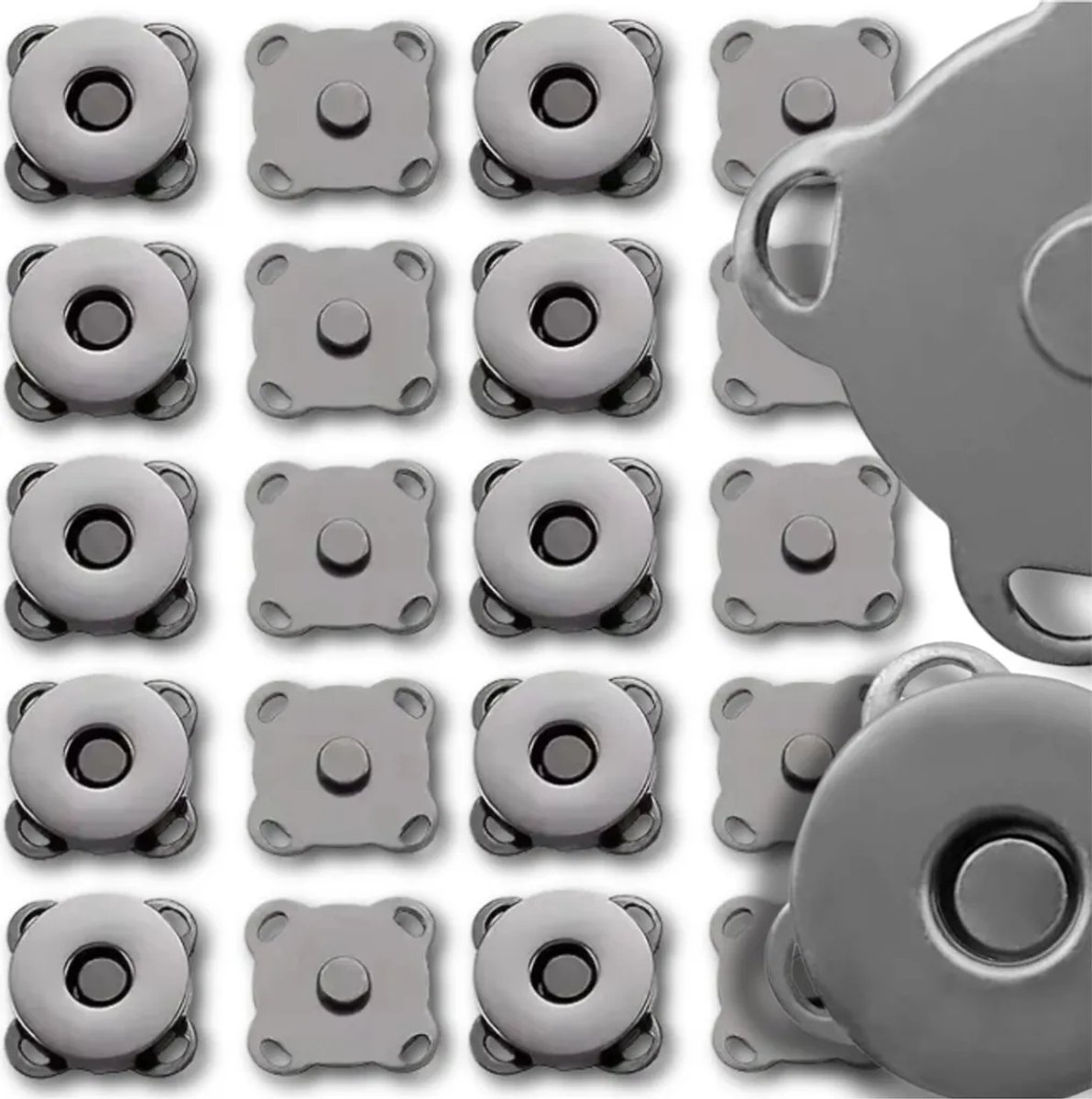 18 mm magnetische drukknoop, 10 magnetische drukknopen, metaal, zwart metaal, zwart