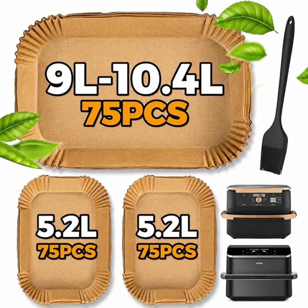 225 Stuks Air Fryer Bakpapier voor Ninja Foodi Dual FlexDrawer AF500EU 10.4L, Duronic 10L en Cosori 10L