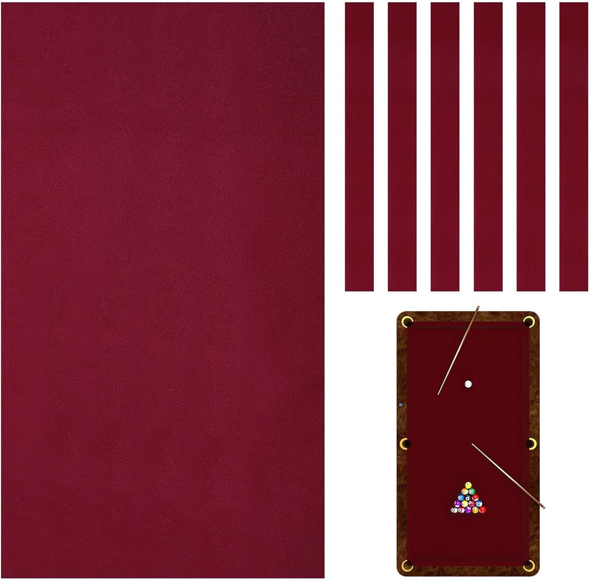 Biljartlaken voor 8FT Pooltafel - 2,6 x 1,45 Meter - Inclusief 6 Voorgesneden Bandenstroken - Biljartdoek voor Vervanging en Renovatie