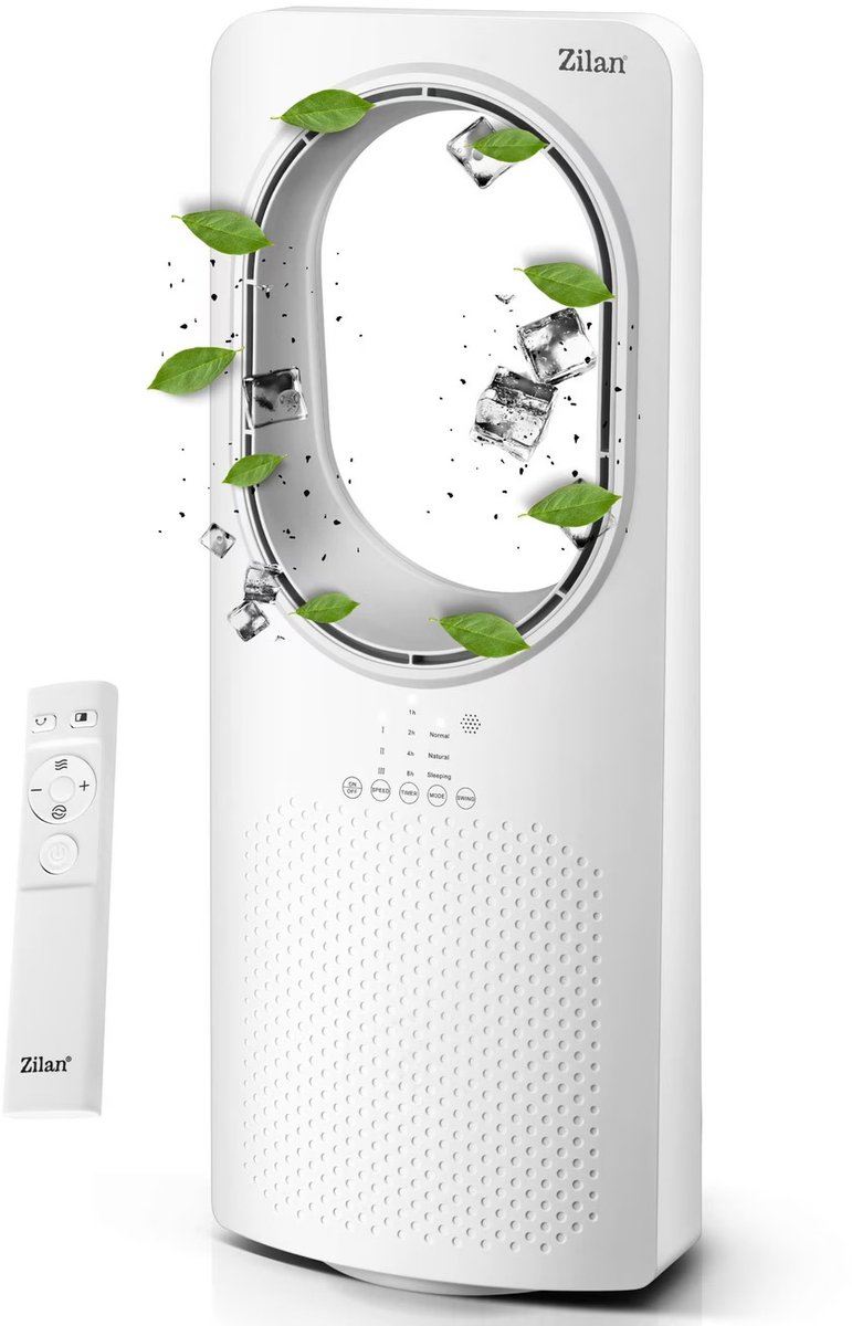 Zilan Torenventilator 50W met LED Display en Afstandsbediening – 60 m³/u – Witte Kolomventilator voor Woonkamer en Slaapkamer