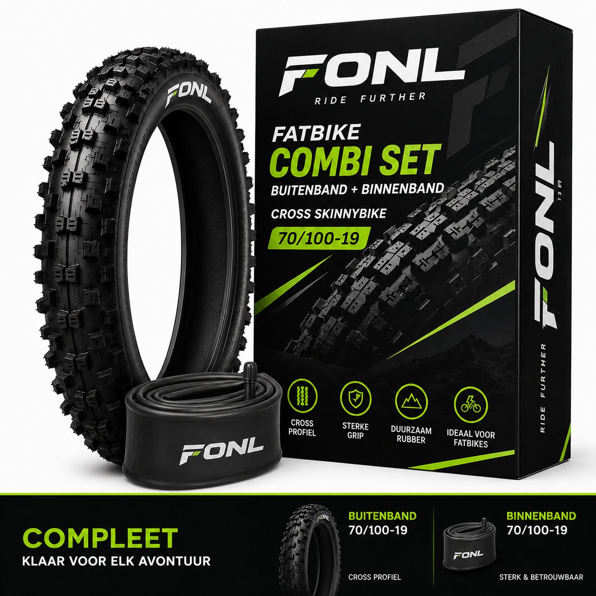 FONL OUXI GT2000 BANDENSET – Buitenband + Binnenband 70/100-19 | Geschikt voor OUXI GT2000 Fatbike | Tire & Inner Tube