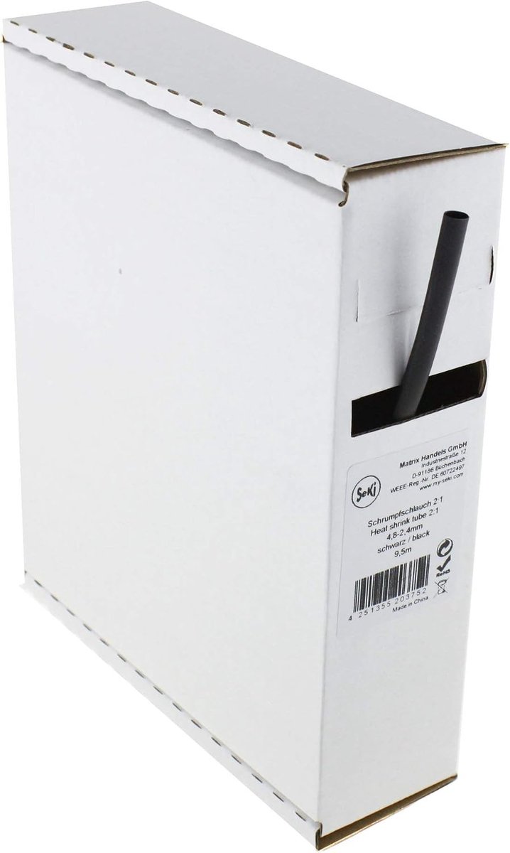 Krimpkous zwart 4.8-2.4 mm - 2:1 krimpverhouding - 9.5 m in dispenserdoos - ideaal voor kabelisolatie - ShopVlot