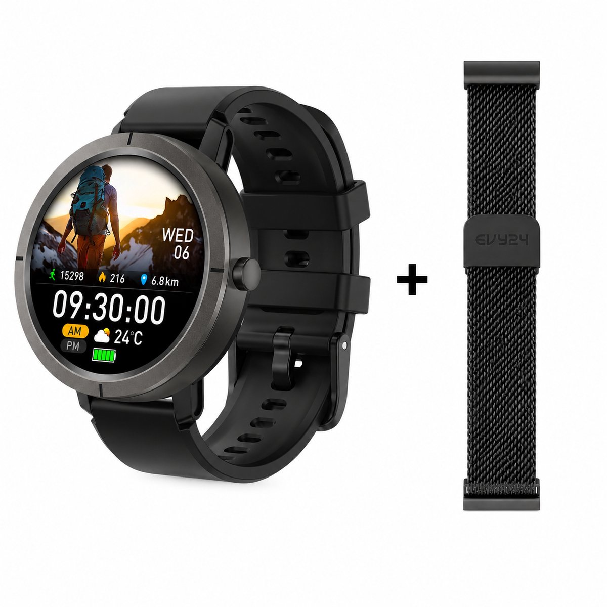 Evy24 Smartwatch EV1 GPS 42mm - GPS Smartwatch Dames & Heren - AMOLED Sporthorloge - Bluetooth Bellen - 5ATM Waterdicht - GPS Horloge - Hartslagmeter - 170+ Sportmodi - iPhone & Android - Gunmetal