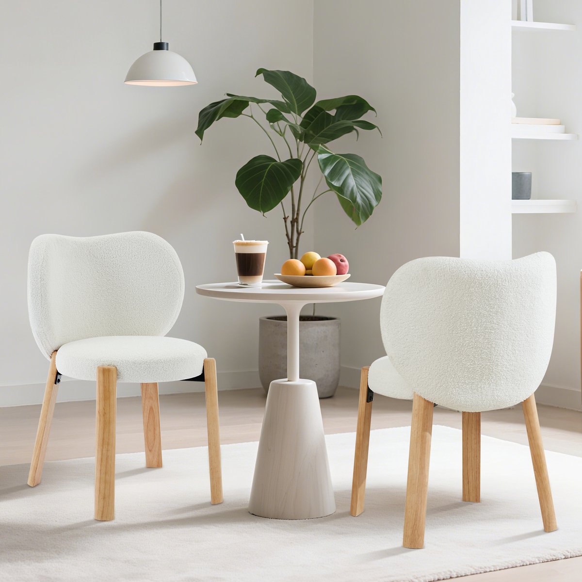 Triumpunpre - Hart‑Vormige Accentstoel - Zonder Armleuningen - Fluwelen Stoel - Houten Poten - Teddyfluweel Wit - 2 Stuks