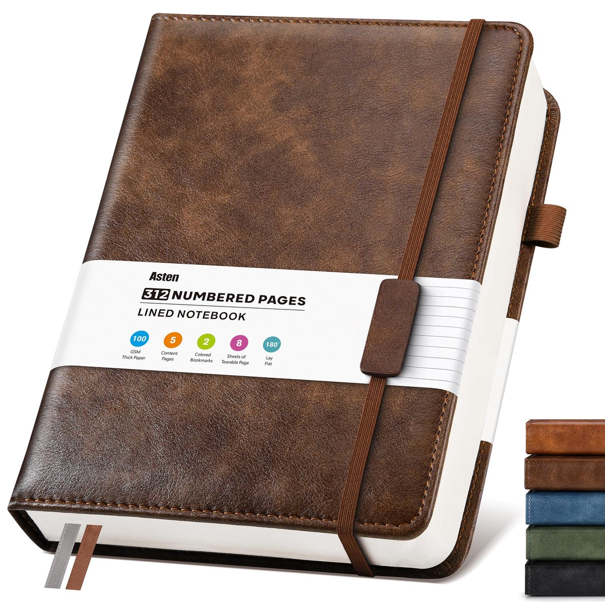 A4 gelinieerd lederen dagboek, notitieboek: 312 genummerde pagina's en inhoudsopgave, 100 g/m² dik papier, hardback - ShopVlot
