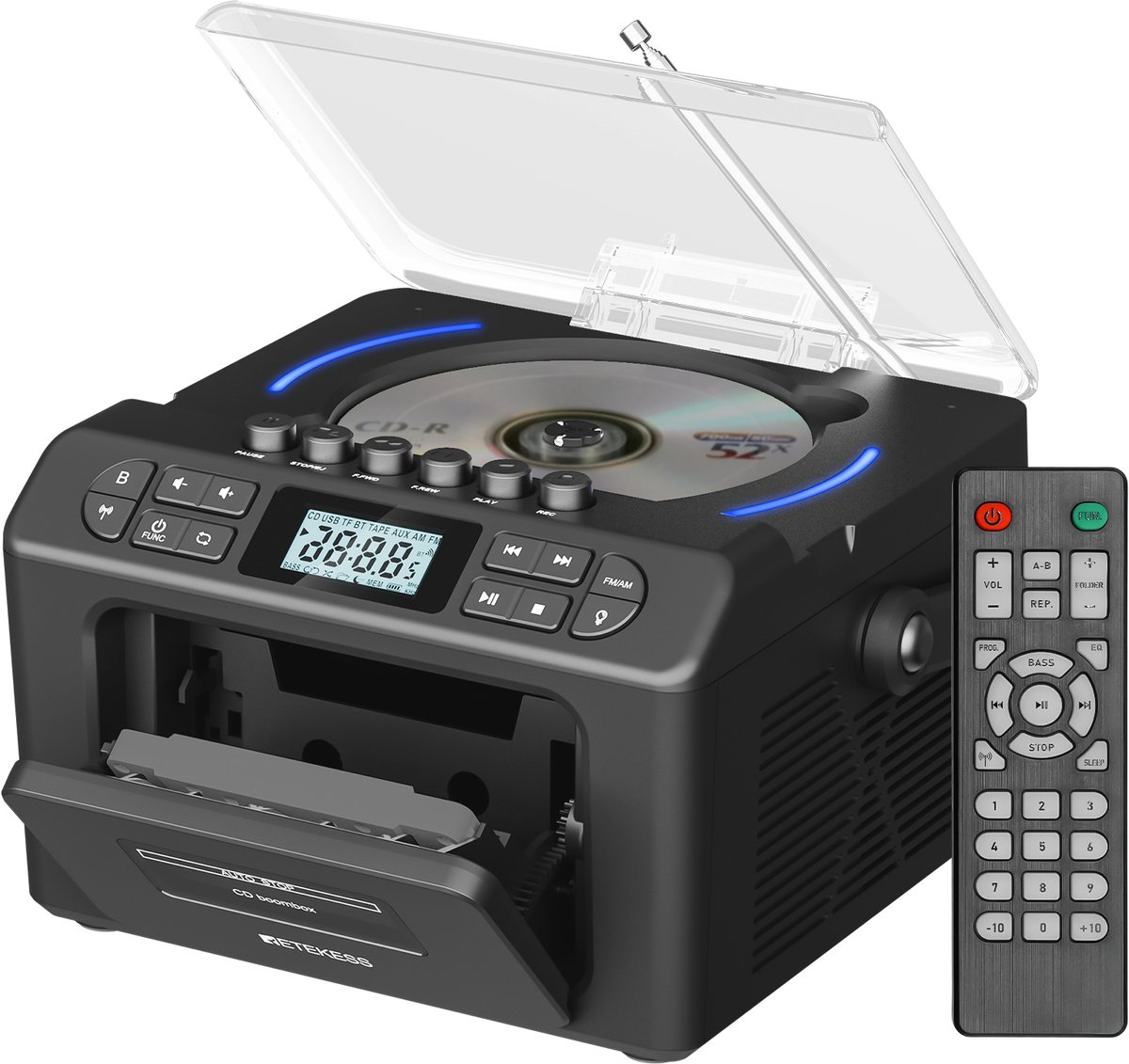 Retekess TR642 Draagbare Radio CD Speler - met Bluetooth en DAB - Stereo FM Radio en AUX – Werkt ook op batterijen - Draadloze Verbinding - Boombox Stereo Radio - Voor Thuisvermaak - Zwart - Met Afstandsbediening