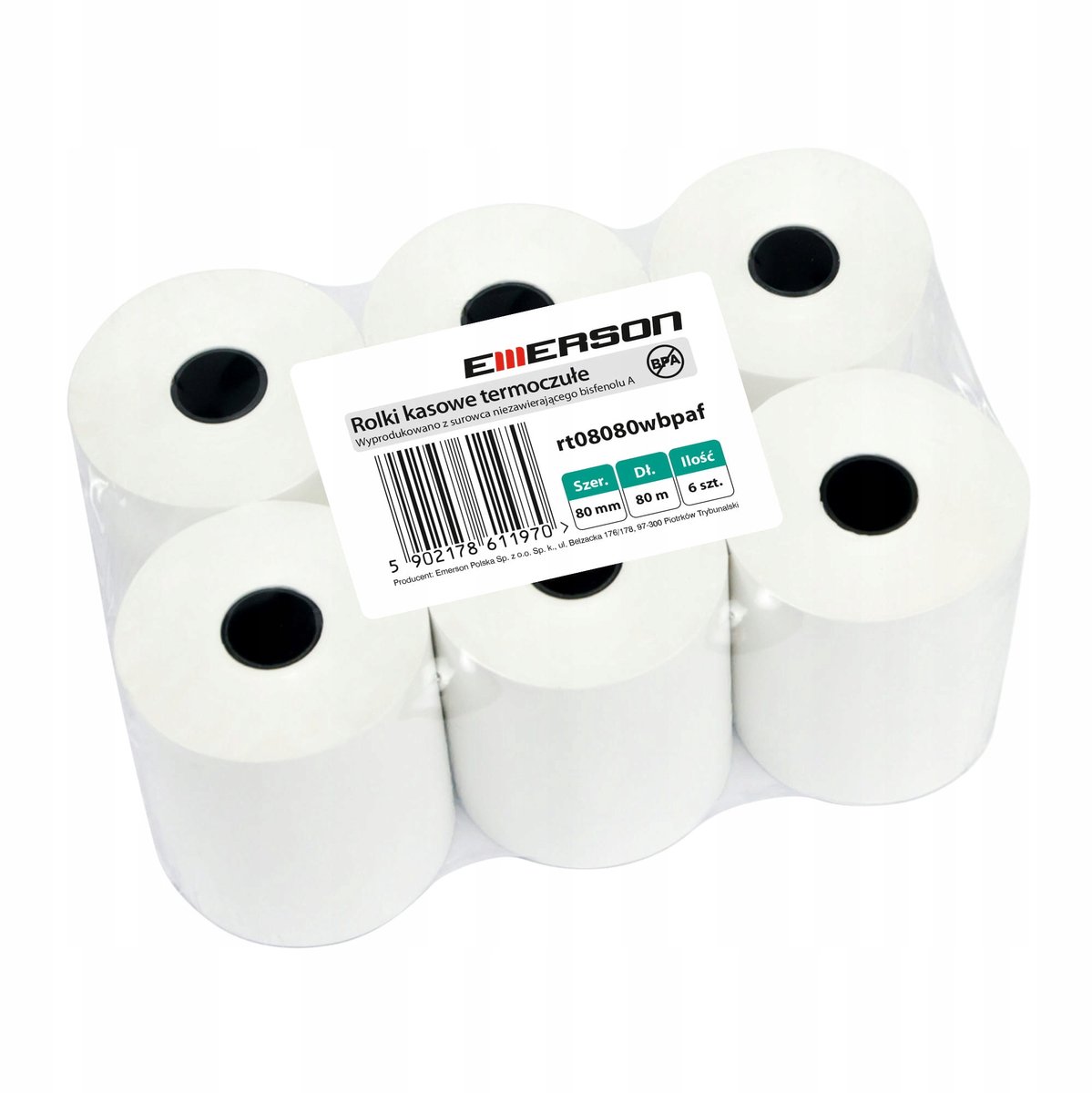 Emerson Thermische Kassabonnen 80mm x 80m - 6 Stuks