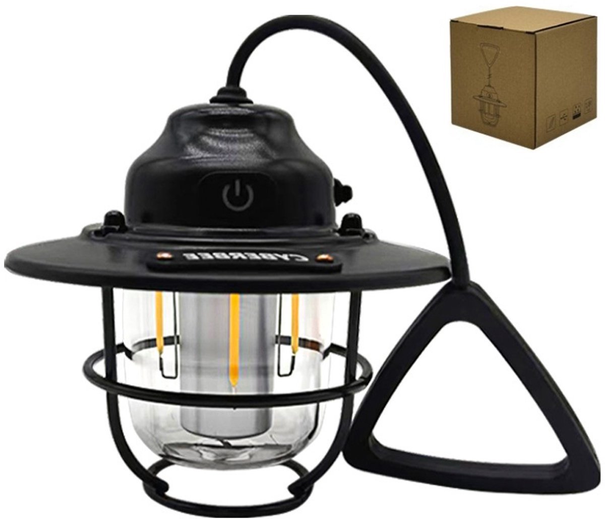 Casalora Camping Lamp LED – Camping lamp – Oplaadbare Camping Lantaarn met USB Oplaadkabel – Draagbare Kampeerlamp met Haak – Outdoor & Tent Verlichting – Noodverlichting – Zwart