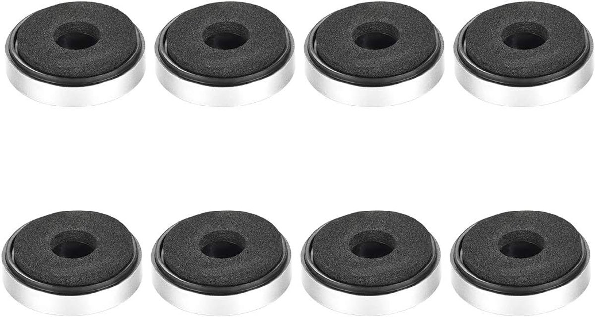 sourcing map 8pcs D30xH8mm Plastic Feet Anti-Vibration Pedestal Pad Speaker Stand Guitar Amplifier Hifi Silver Tone - ShopVlot
