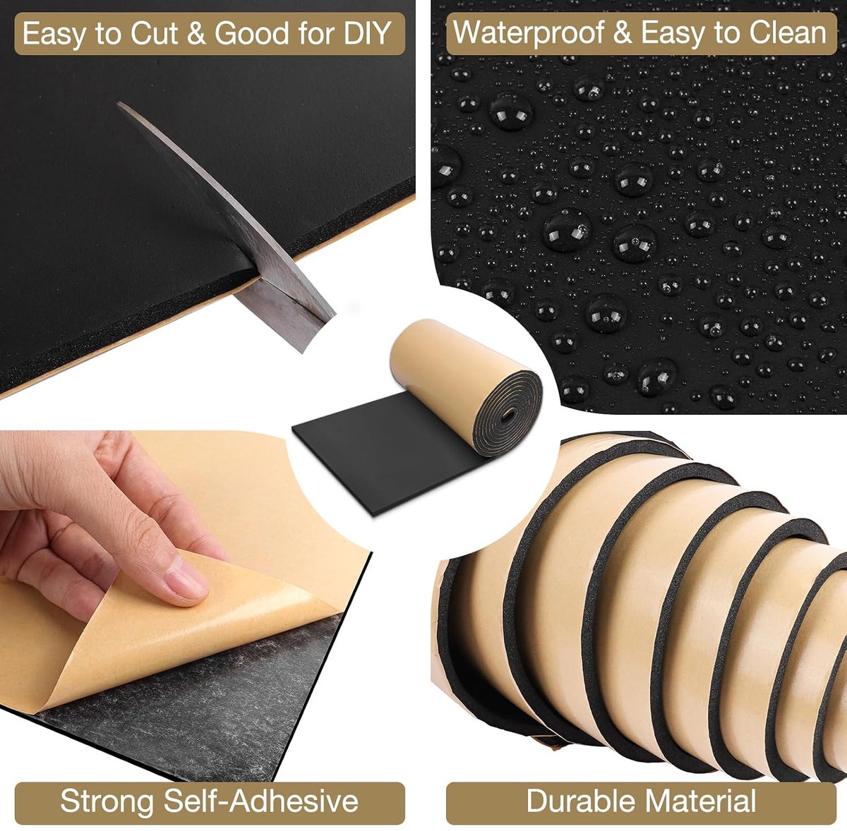 LSGCQ Multifunctional Adhesive Foam Roll, Anti-Vibration, Noise Insulation (300mm × 19mm × 1.5m, Black) - ShopVlot