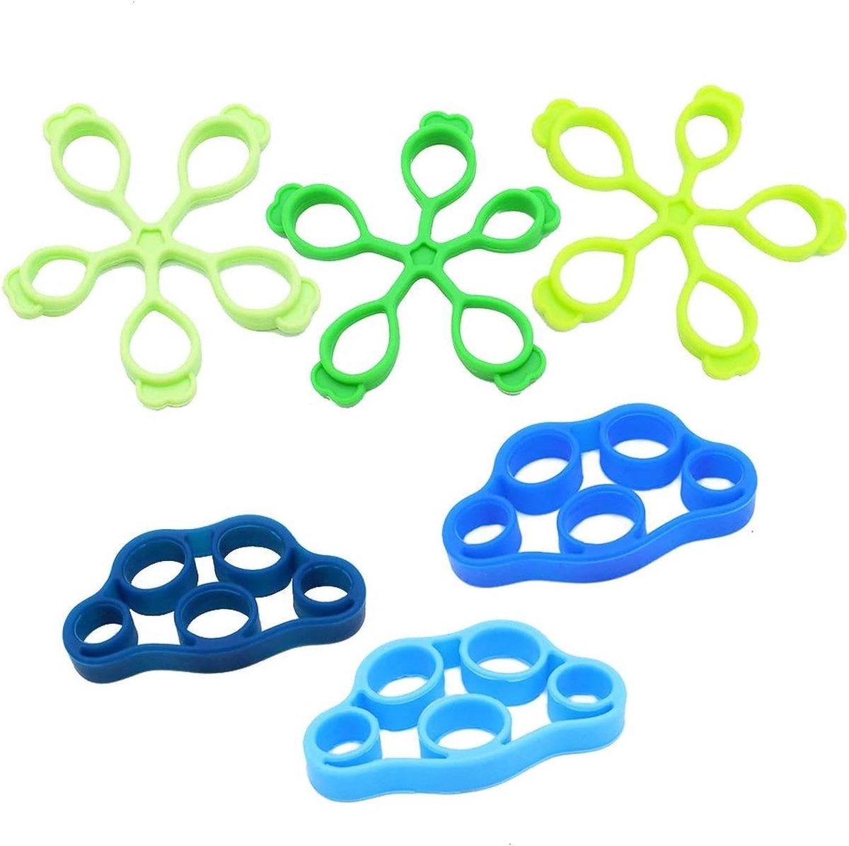 6 Pcs Silicone Finger Stretcher Kit Hand Extensor Exerciser Flower Shape and Finger Strengthener Bands Trapezoid Used - ShopVlot