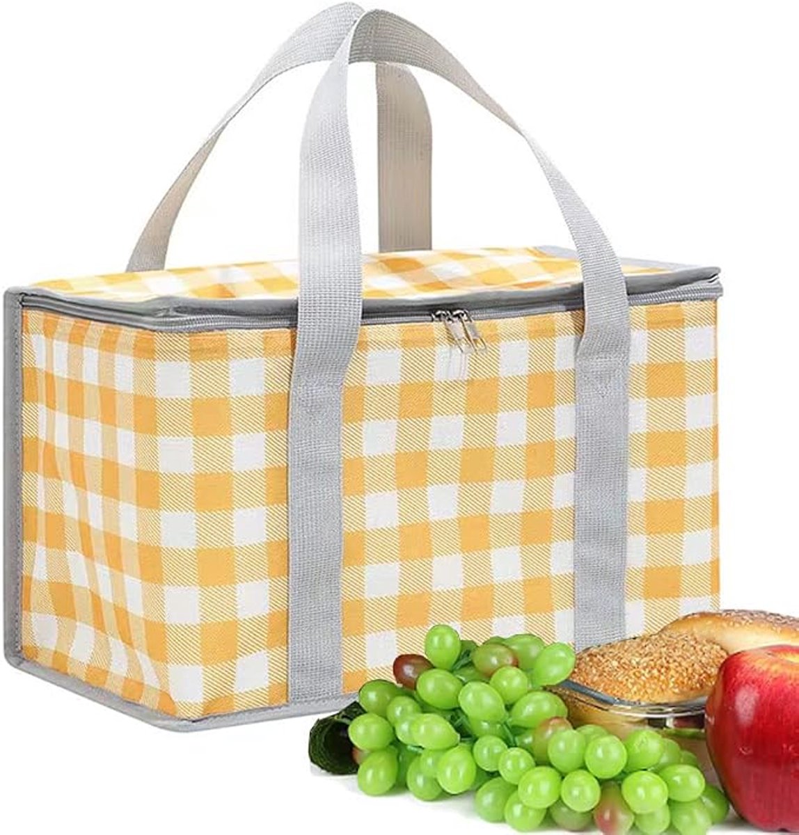 KZQ Koeltas picknick - Geïsoleerde opvouwbare koelbagage met rits, herbruikbaar - Voor warme/koude maaltijden, outdoor, strand, camping - 35x20x22cm