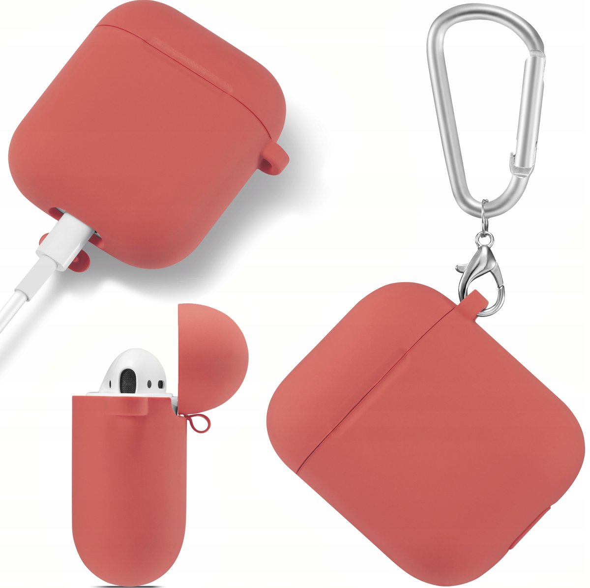 Merkloos Siliconen Hoesje met Karabijnhaak voor AirPods 1/2 - Roze