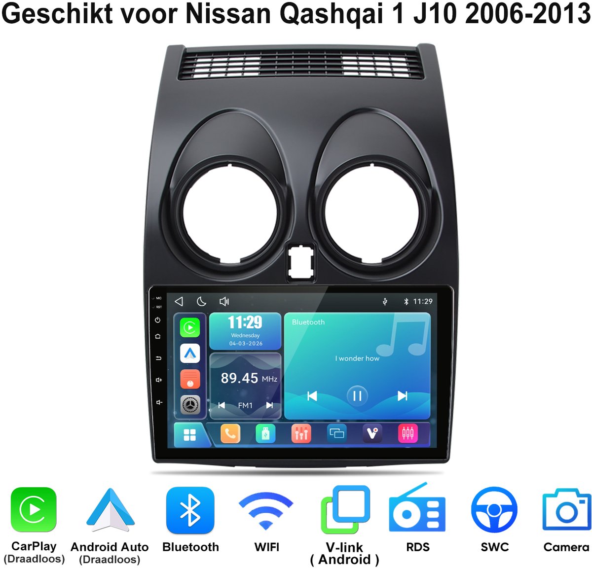Junsun Linux Draadloos Carplay & Andriod Auto Geschikt voor Nissan Qashqai 1 J10 2006-2013 - 9 Inch HD TouchScreen - Bluetooth - Navigatie- WiFi - FM - RDS- Airplay