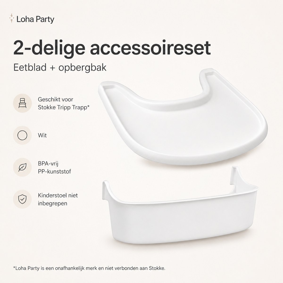 Loha Party Eetblad met Opbergbak – Geschikt voor Stokke Tripp Trapp – 2-delige Kinderstoel Accessoireset – Wit – foto 5