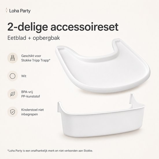 Loha Party Eetblad met Opbergbak - Geschikt voor Stokke Tripp Trapp - 2-delige Kinderstoel Accessoireset - Wit — afbeelding 5