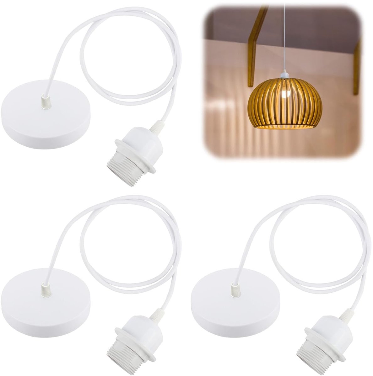 3 stuks kabelhanglamp, wit, E27-fitting - ShopVlot