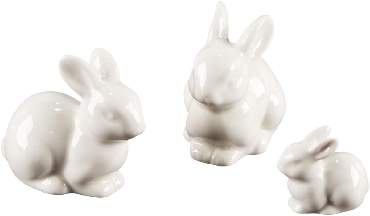 Kikker beelden set 3 stuks - witte keramische decoratie - schattige konijnen voor Pasen - vrolijke huisdecoratie - ShopVlot