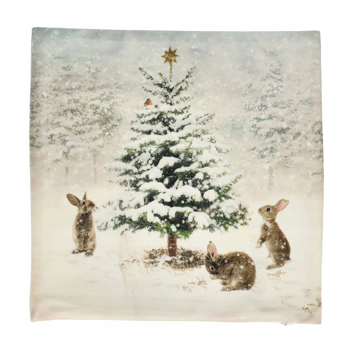 Winter Wonderland Sierkussenhoes 40x40 cm - Kerstboom & Konijn Design