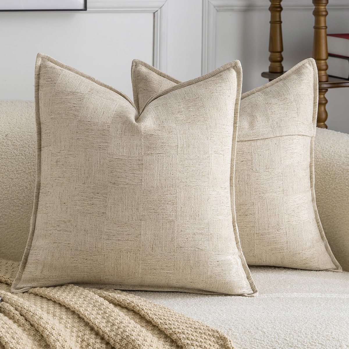 Decoratieve kussenslopen 50x50 cm - linnenmix beige - gestructureerde stof - comfortabel voor bank en slaapkamer - ShopVlot