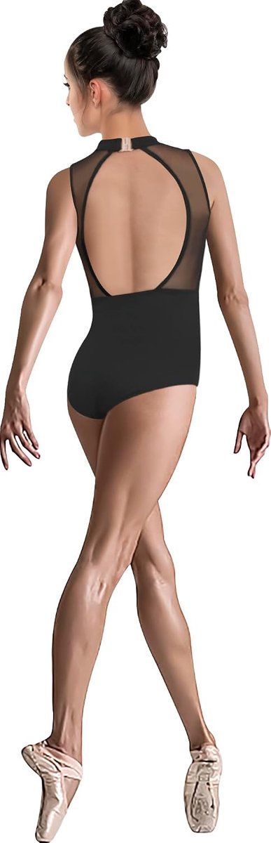 Balletshirt dames met halsband - zwarte mesh - open rug - ideaal voor dansles - ShopVlot