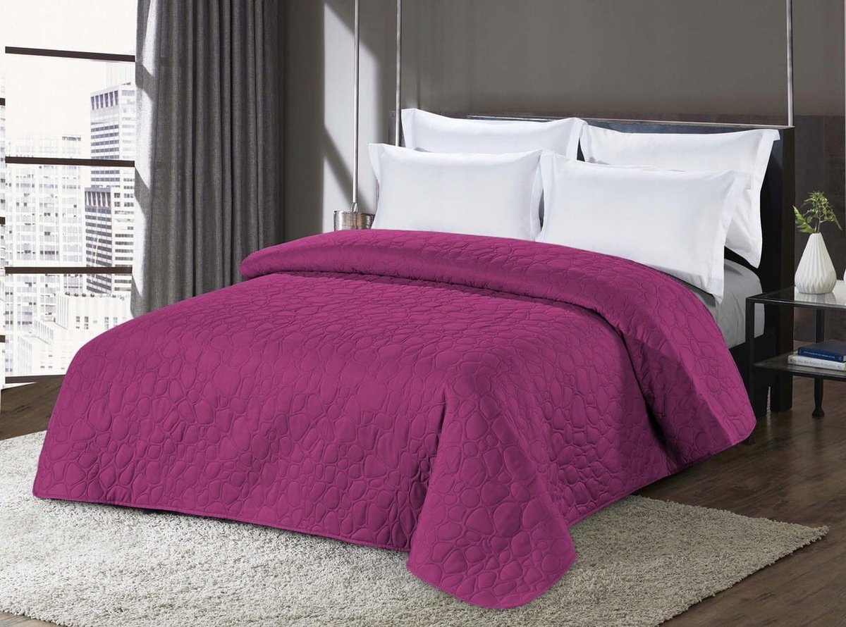 Dubbelzijdige Gewatteerde Bedsprei 170x210cm - Fuksia