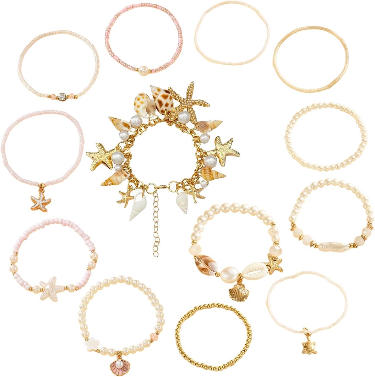 Zomer Strand Armbanden 13 stks - Schelpen Armbanden - Kleurrijk ontwerp - Perfect voor stranddagen - ShopVlot