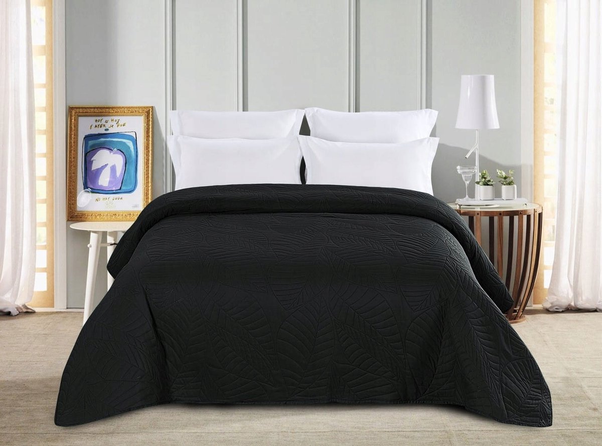 Dubbelzijdige Gewatteerde Bedsprei 200x220 Zwart