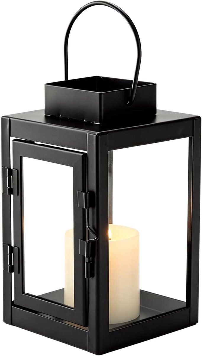 Lantaarns voor buiten 16 cm - metalen lantaarn - glazen schijven - weerbestendig voor tuin en decoratie - ShopVlot