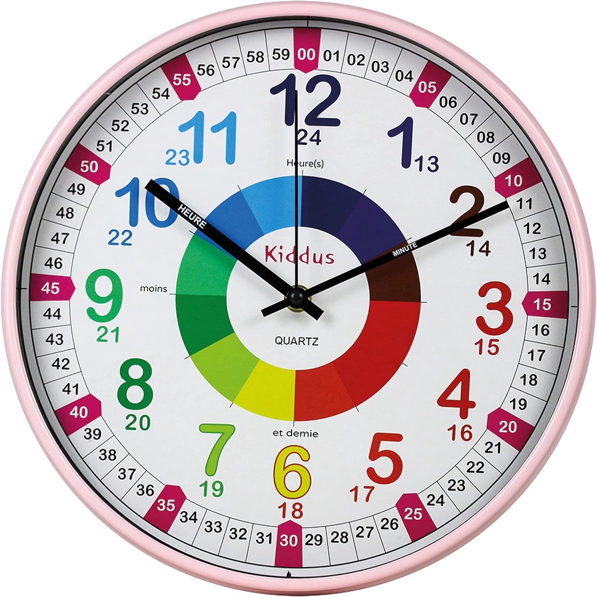 Kiddus Wall clock for children. Analog time teacher with time learning exercises. Silent clock. Many languages. - ShopVlot