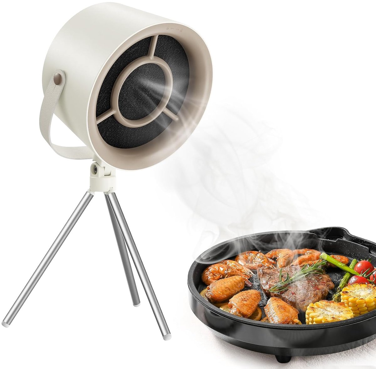 KZQ Compacte desktop afzuigkap voor apparatuur en studentenkamers - Draagbare keukenluchtfilter voor picknick en kleine ruimtes - Gebroken wit