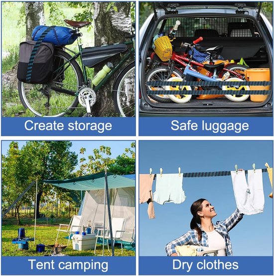 Duurzame Bungee Koorden van 2.5 cm Breed met Haakjes, Set van 5 Stuks - Ideaal voor Fietsen, Kamperen en Auto Bevestiging van Merkloos — afbeelding 5