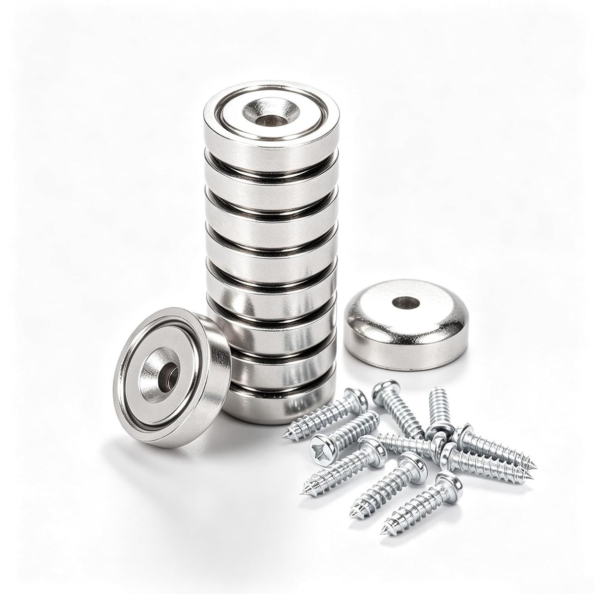 Pack of 10 Magnets Strong with Hole, Neodymium Pot Magnets, Round for Screw-On, Countersunk Magnet with Screws for - ShopVlot