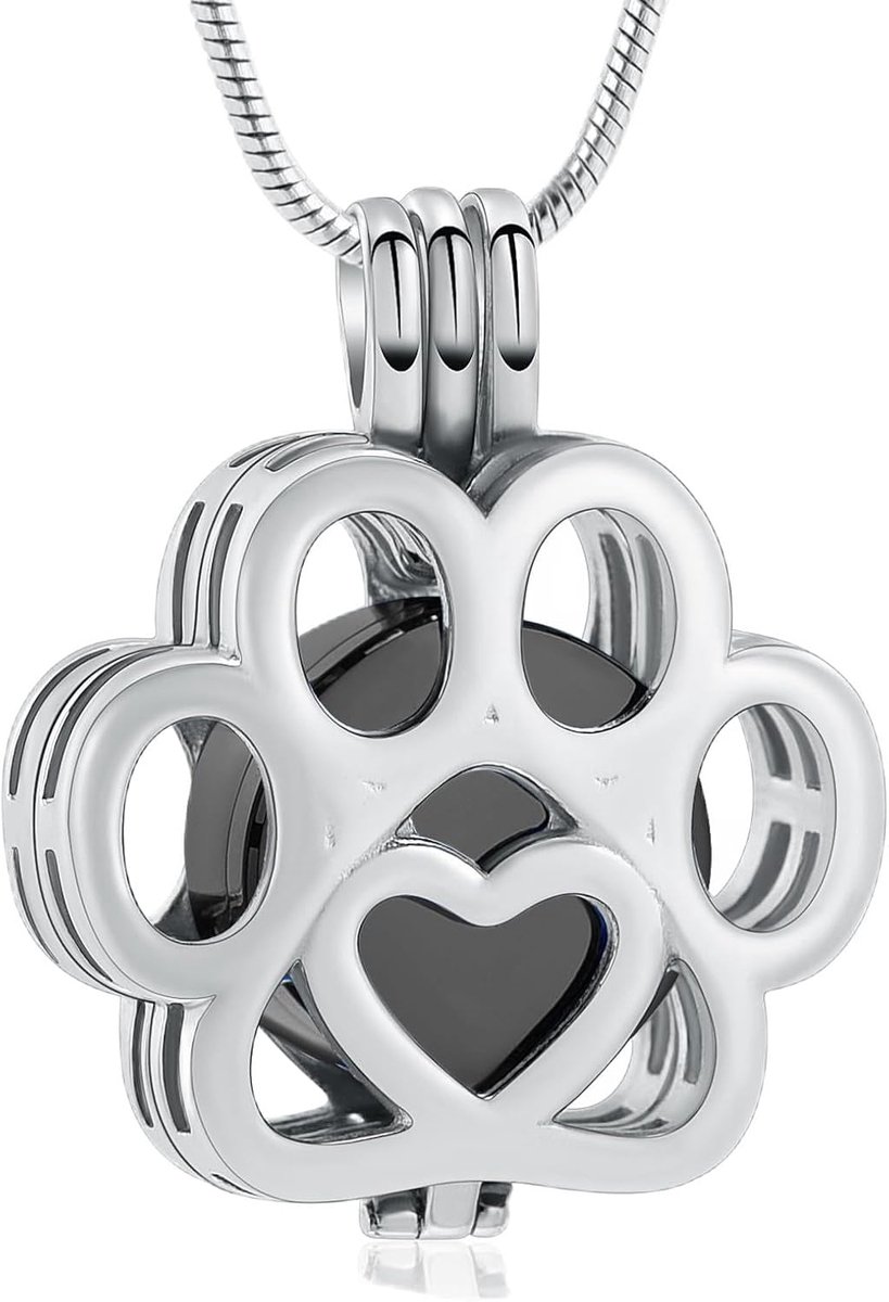 Pet cremation jewelry for ashes for dog/cat paw stainless steel memorial urn necklace inside mini fall cremation - ShopVlot