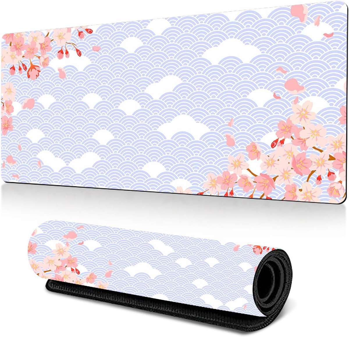 Grote gaming-muismat, 800 x 300 mm, pruimenbloesem, XXL, gamingmuis, met genaaide randen, antislip, voor gamers - ShopVlot