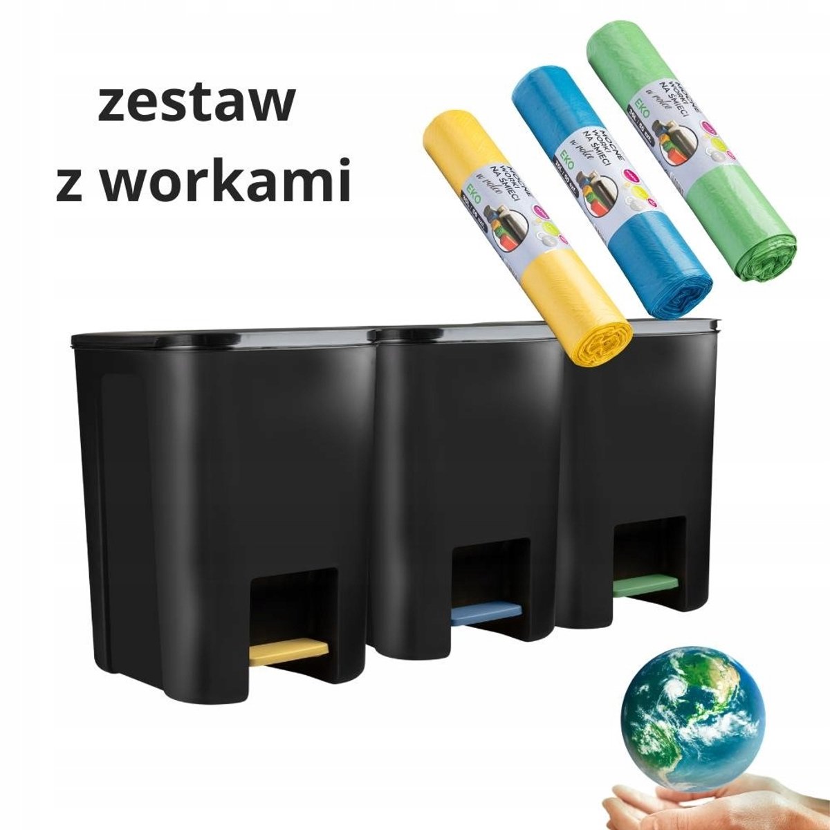 Set van 3 afvalbakken 25L met pedaal voor afvalscheiding - Geel, Groen, Blauw