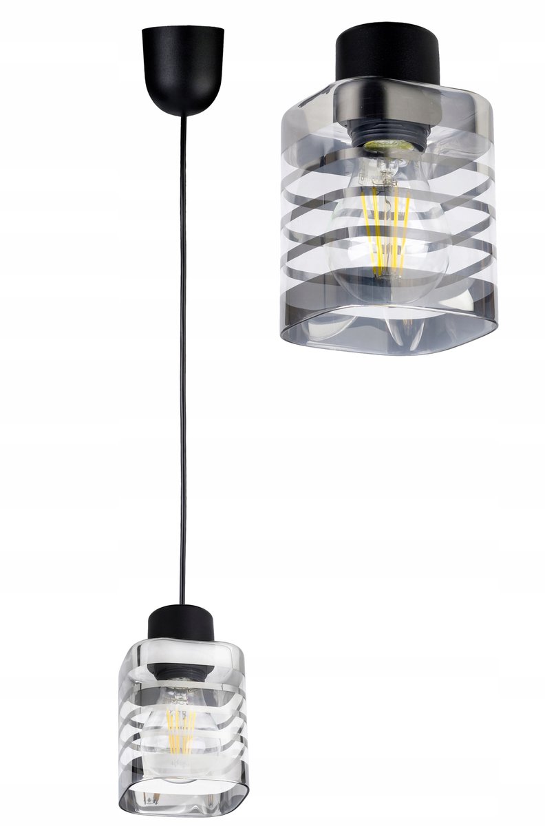 Hanglamp Glas Zwart Chroom - E27 - 100cm