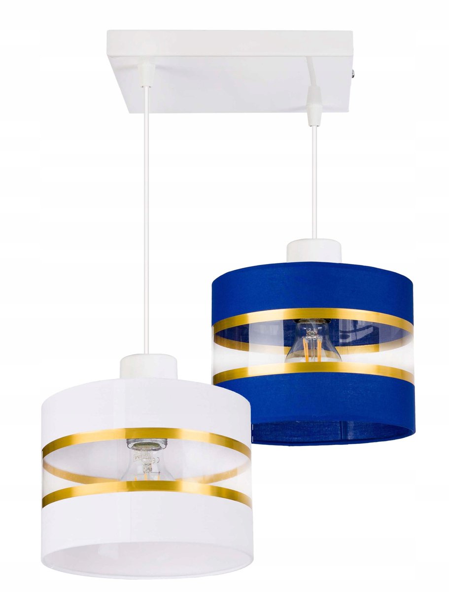 Hanglamp met Stoffen Kap, 2xE27 Fitting, Goudkleurige Strepen