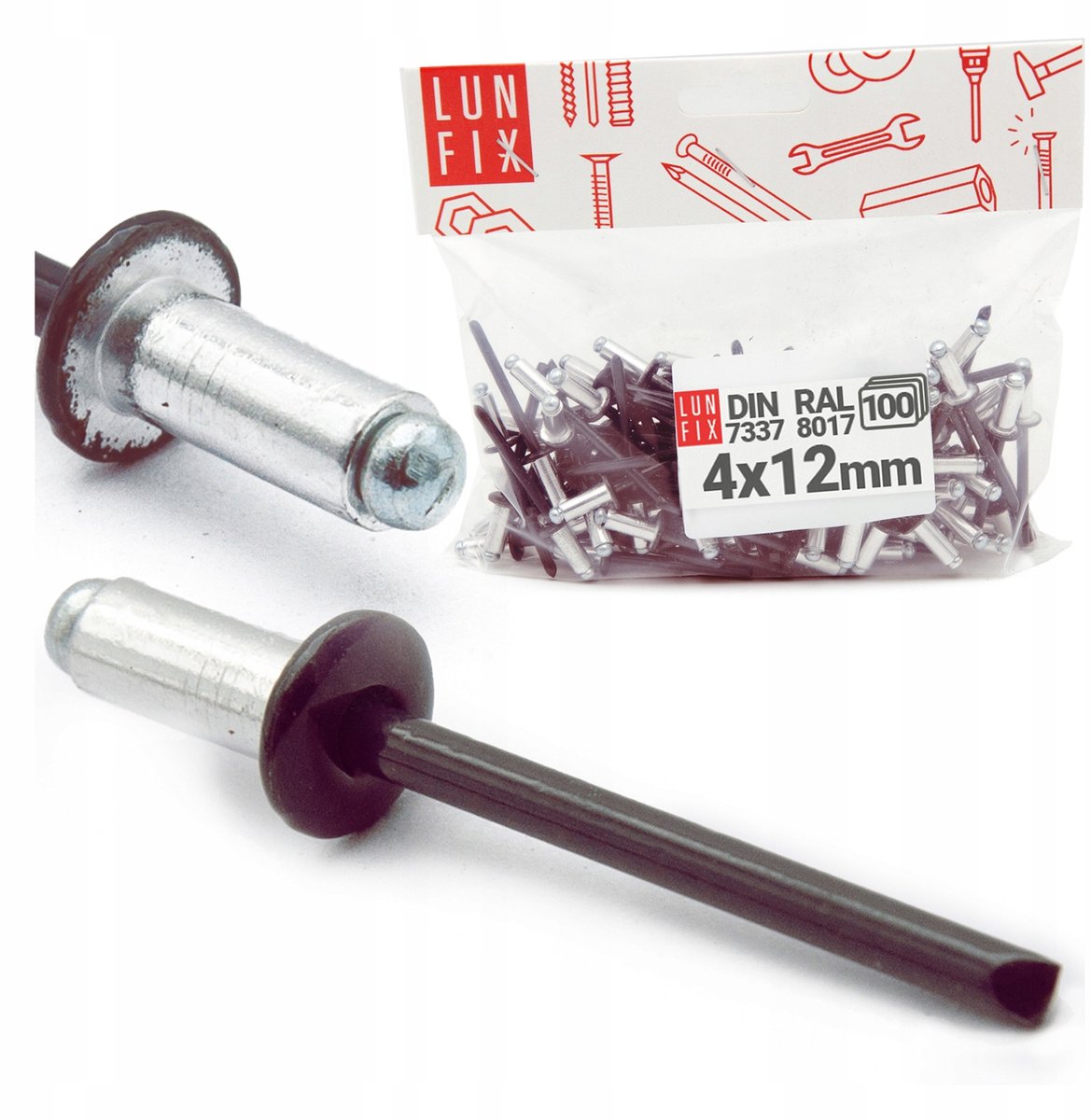 Blindklinknagels Aluminium/Staal Bruin RAL8017 4x12mm 100st