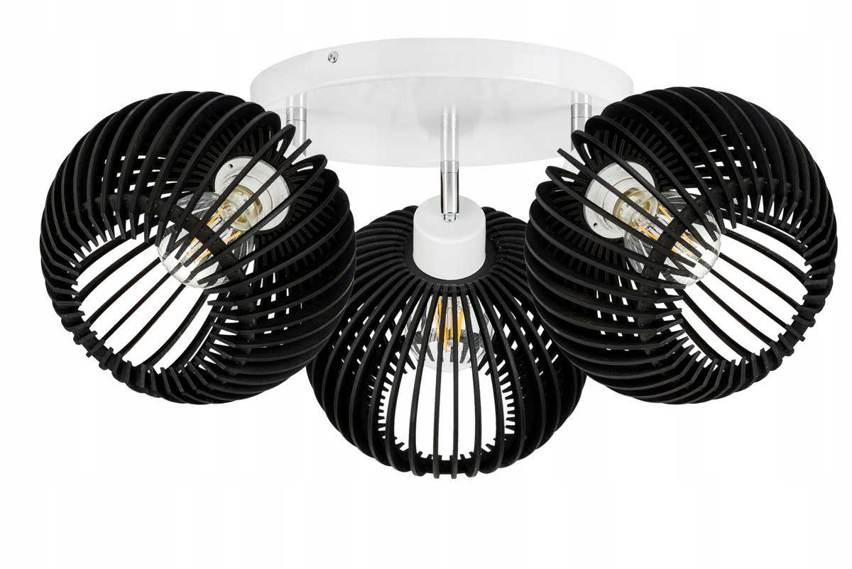 Loft Plafondlamp Zwart Hout - 3x E27 Fitting